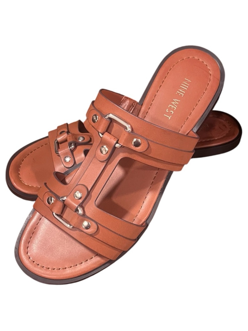Nine West Tan Sandals Gold Buckle Detail Size 9 - Picture 3 of 7